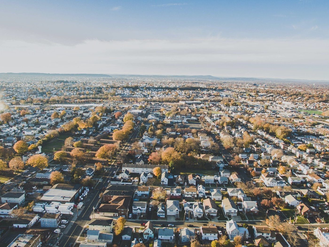 Distant aerial view of a residential area in New Jersey.